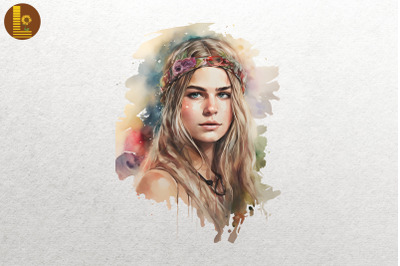 Beautiful Hippie Girl Watercolor 5