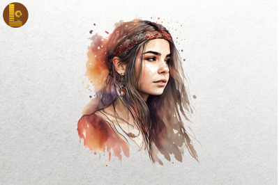 Beautiful Hippie Girl Watercolor 7