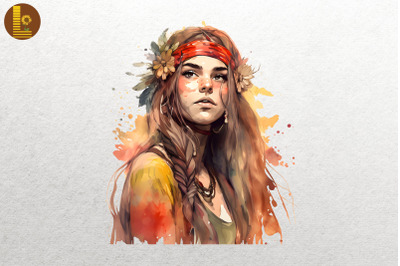 Beautiful Hippie Girl Watercolor 8