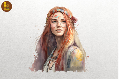 Beautiful Hippie Girl Watercolor 9