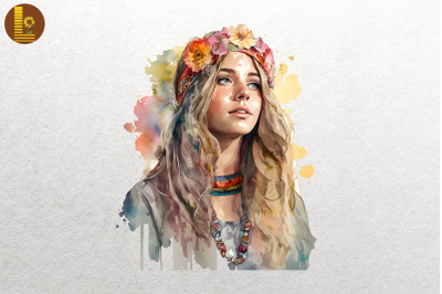 Beautiful Hippie Girl Watercolor 10