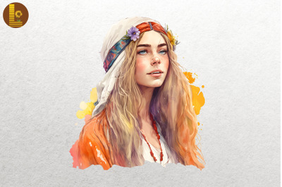 Beautiful Hippie Girl Watercolor 11