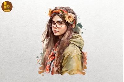 Beautiful Hippie Girl Watercolor 12