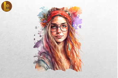 Beautiful Hippie Girl Watercolor 13