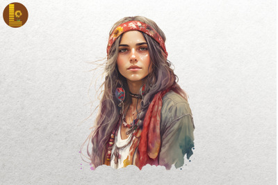 Beautiful Hippie Girl Watercolor 14