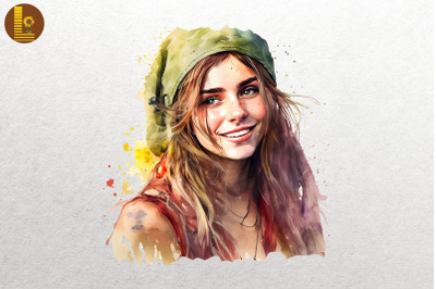 Beautiful Hippie Girl Watercolor 15