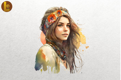 Beautiful Hippie Girl Watercolor 16