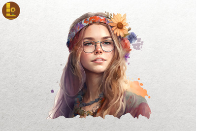 Beautiful Hippie Girl Watercolor 17