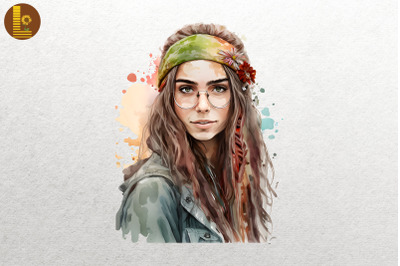 Beautiful Hippie Girl Watercolor 18