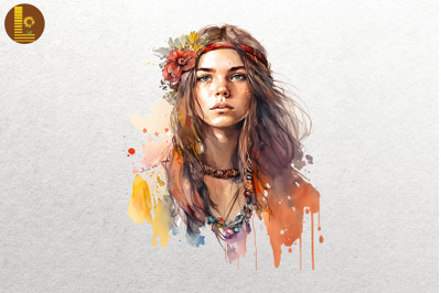 Beautiful Hippie Girl Watercolor 19