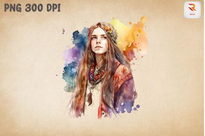 Pretty Hippie Girl Watercolor 7