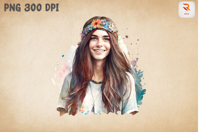 Pretty Hippie Girl Watercolor 10