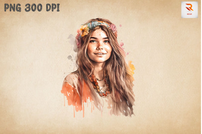 Pretty Hippie Girl Watercolor 20