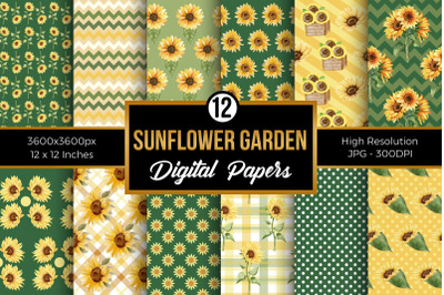 Watercolor Sunflower Garden Digital Papers