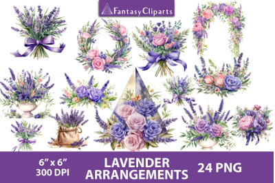 Lavender Arrangements Overlay Clipart | Watercolor Bouquets