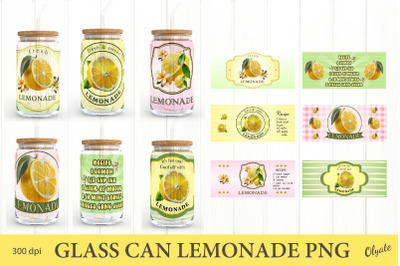 Lemonade Label Can Glass Bundle. Can Glass Wrap PNG. Lemonade Recipe.