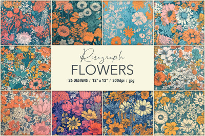 Risograph Flowers - 26 Digital Designs