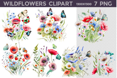 Wildflowers Clipart PNG | Poppy With Butterfly Clipart&nbsp;