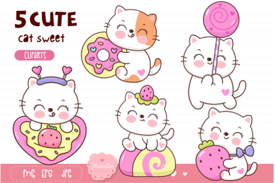 Cute cat sweet.Cat sublimation kawaii clipart birthday party