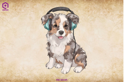 Australian Shepherd Wearing Headphone