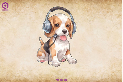 Beagle Wearing Headphone