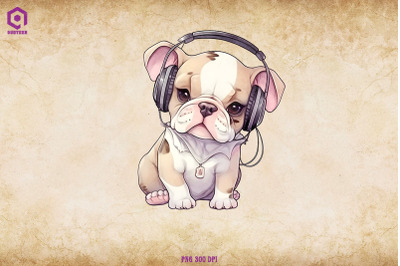 Bulldog Wearing Headphone