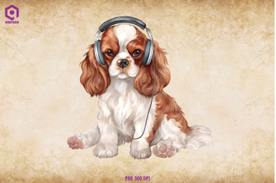 Spaniel Dog Wearing Headphone Clipart