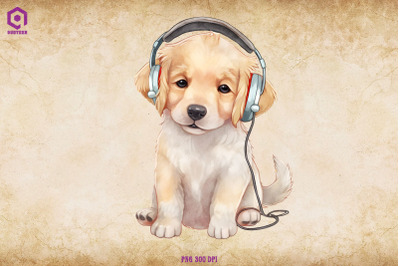 Golden Retriever Wearing Headphone