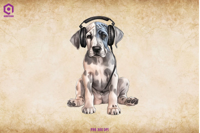 Great Dane Wearing Headphone