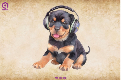 Rottweiler Wearing Headphone