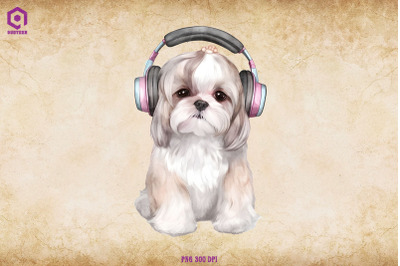 Shih Tzu Wearing Headphone