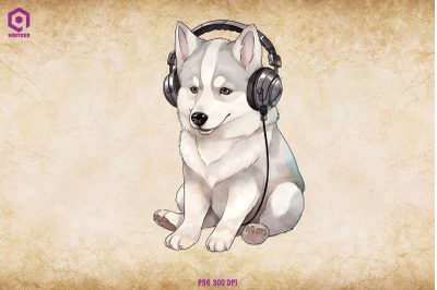 Siberian Husky Wearing Headphone