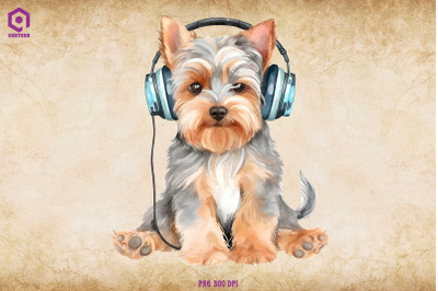 Yorkshire Terrier Wearing Headphone