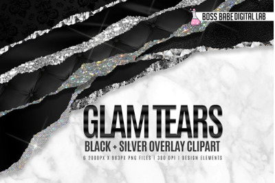 Glam Black and SIlver Tears Clipart