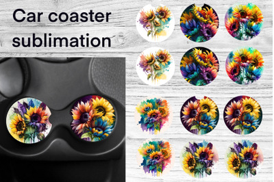 Car coaster sublimation design | Sunflower keychain PNG