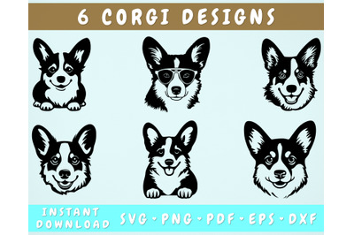 Corgi SVG Bundle, 6 Designs, Corgi PNG, Corgi Clipart, Welsh Corgi SVG