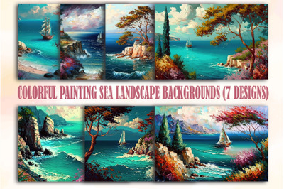 Colorful Painting Sea Landscape Backgrounds