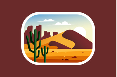 Desert landscape with cactus, hills and mountains