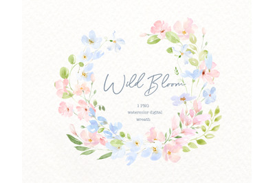 Watercolor Wild Flowers Wreath, Romantic pink wreath, Field flowers