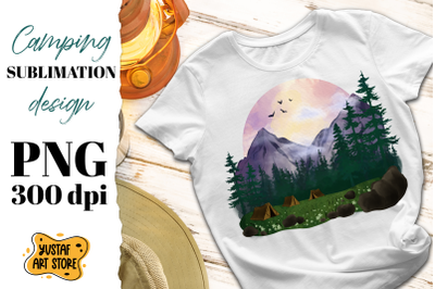 Adventure/Camping sublimation PNG. Mountain and forest landscape