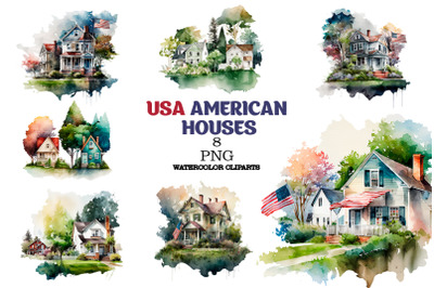USA american house watercolor clipart