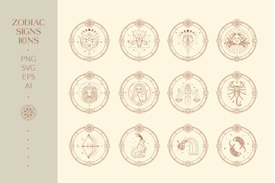 Zodiac Signs and Horoscope Icons or Branding Logo Designs.