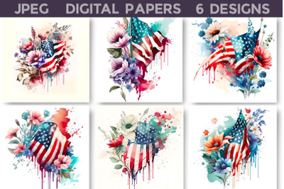American Flag With Flowers Illustration