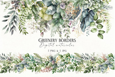 Watercolor Greenery Borders