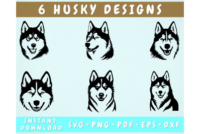 Siberian Husky SVG Bundle, 6 Designs, Siberian Husky PNG, Husky Clipar