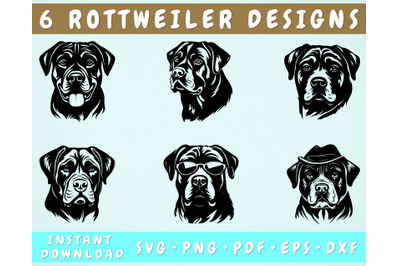 Rottweiler SVG Bundle, 6 Designs, Rottweiler PNG, Rottweiler Clipart