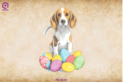 Beagle dog With Easter Eggs
