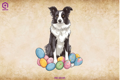 Border Collie dog With Easter Eggs