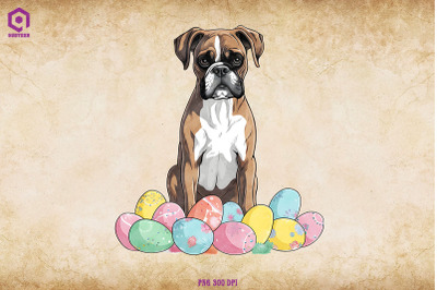 Boxer dog With Easter Eggs