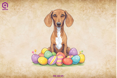 Dachshund dog With Easter Eggs